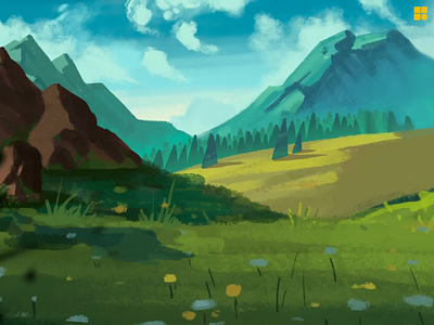Spring landscape animation background canvas design digital forest illustration landscape mental mountains nature