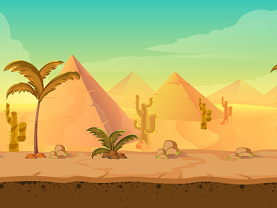 Desert game bg abstract background cactus cactuses desert design graphic horizon illustration palm piramides stones