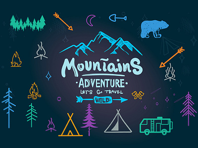 Camping Icons Freebie! adventure bear camp free hand drawn icons illustration lettering mountains outdoors plant based typography
