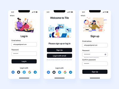 Sign Up and Log in mobile flow app contrast debut design flat design flow graphic design mobile mobile app sign in sign up ui ux