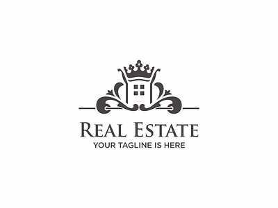 futuristic real estate crown design futuristic home icon illustration logo ornament real estate typography vector