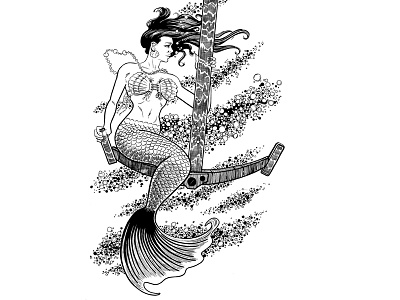 Mermaid On Anchor anchor illustration ink mermaid pen