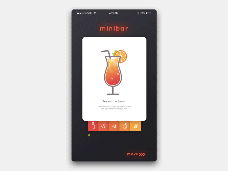 Minibar UI animation app clean cocktail flat ui ux