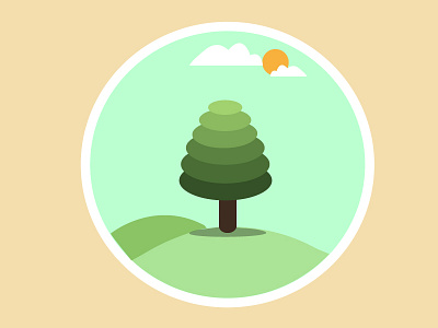 Tree scene icon cute eco flat green icon material sun trees vector