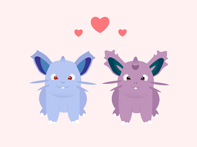 Nidorans 90s cute heart icon illustration love nidoran pink pokemon rabbits ui vector