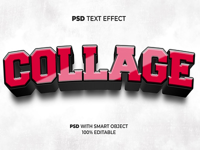 3D Text Effect Collage Style With Smart Object 3d curved design editable effect font letter lettering modern red school text typography university