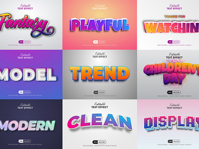 9 Text Effect 3D Colorful Style For Illustrator 3d alphabet colorful design editable effect font illustration letter lettering modern text typography