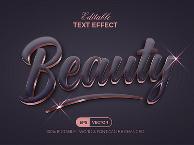 Beauty Text Effect Dark Rose Gold Style For Illustrator dark design editable effect font gold illustration letter lettering logo modern rose script text typography vector