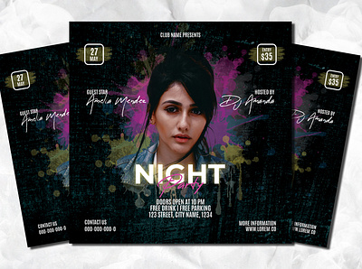 Night club flyer template brochure cover dance design disco dj event flyer grunge invitation music night club party poster style template