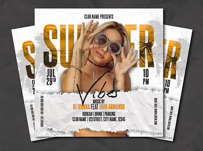 Summer party flyer template banner brochure club dj event flyer music night party poster print social media post summer template trophical