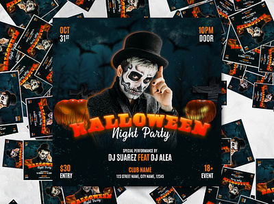 Halloween party flyer template brochure club dj event flyer halloween music night night club nightclub party poster printable social media post template