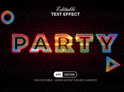 Party text effect neon light style for Illustrator colorful design disco editable effect font letter lettering light line modern nightclub poster text typography