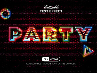 Party text effect neon light style for Illustrator