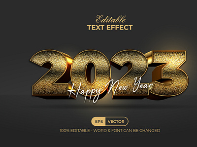 2023 Text Effect Gold Style. Editable Text Effect Vector alphabet bold design editable effect font gold golden letter lettering metal new year number text typography