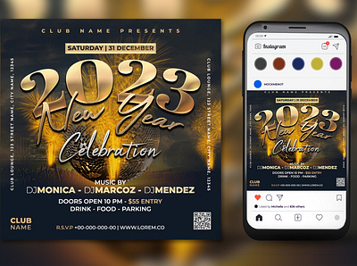 New Year Eve Flyer Template brochure celebration dj club eve event flyer music new year new year flyer night club party poster print social media post template