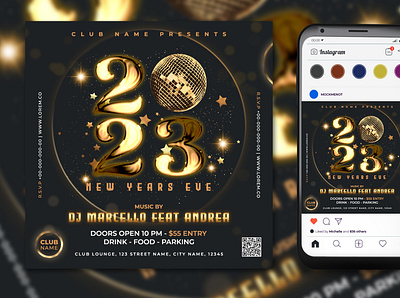 New Year Party Flyer brochure dj club dj party editable eve event flyer music new year night club party poster social media post template text