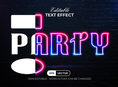 Party Neon Text Effect Style For Illustrator colorful design disco editable effect font letter lettering light modern neon party rainbow text typography