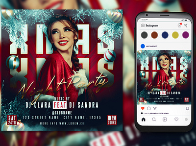 Christmas party flyer brochure celebration christmas design dj club dj party editable eve event flyer music new year night club party poster social media post template text