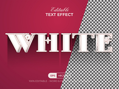 3D White Text Effect Long Shadow Style. Editable Text Effect