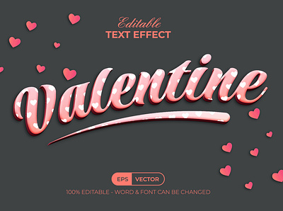 Valentine text effect heart pattern style for illustrator bold