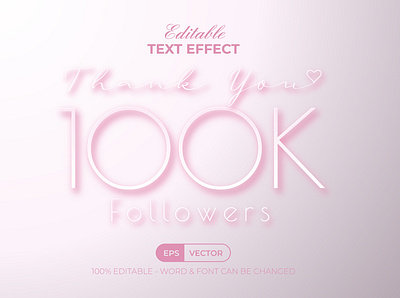 100K Followers Text Effect Pink Light Style Vector alphabet