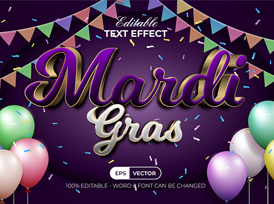 Mardi Gras Golden Text Effect Style background balloons birthday carnival design editable effect festive flags font gold gradient gras letter lettering mardi modern text typography