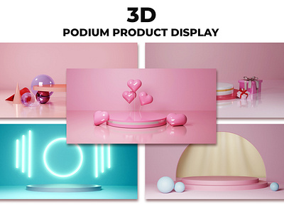 3D Render Podium Product Display Mockup 3d abstract background blank display empty heart modern pastel pedestal pink podium presentation product render room stage studio valentine