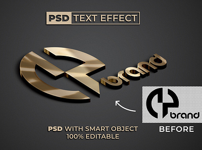 PSD Gold text effect logo mockup brand design editable effect font gold isometric letter lettering logo luxury mockup modern text typography