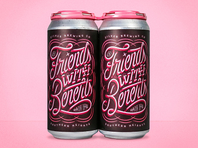 Friends with Benefits austin beer can craft custom lettering custom type flourish grunge lettering local monday monoline neon packaging pink texas texture type