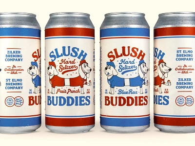 SLUSH BUDDIES american austin badge beer branding dog illustration nostalgia packaging puppy retro seltzer slush slushees texas tuesday type vintage zilker