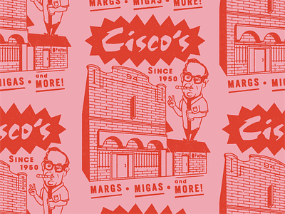 Cisco's austin badge branding ciscos illustration lettering local mexican food pink restaurant retro rough tex mex texas texture throwback tuesday type vintage