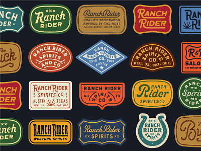 Ranch Rider austin badge canned beverage flash sheet lettering logo ranch ranch rider spirits tequilla texas texture type west western