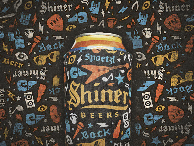 Shiner Fun Fun Fun Koozie 2015 beer blackletter color iconography icons koozie loud music pattern ram texture