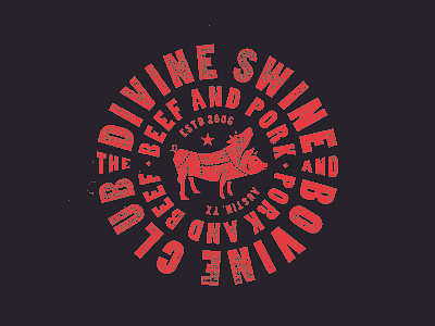 Divine Swine And Bovine Club animal badge bbq bold cow logo meat texture woodblock