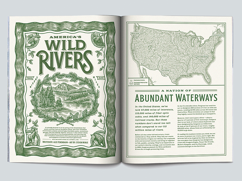 America's Wild Rivers animal austin bear dispatch eagle editorial engraving illustration moose outdoor publication ram river united states wild yeti