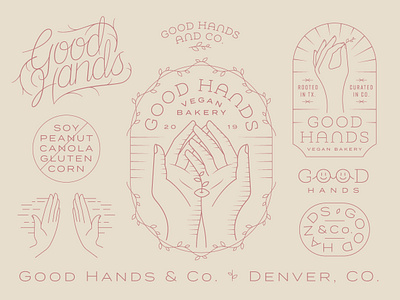 Good Hands badge bakery colorado dainty delicate denver earthy floral good hand hands identity light line work logo monday monoline vegan vines