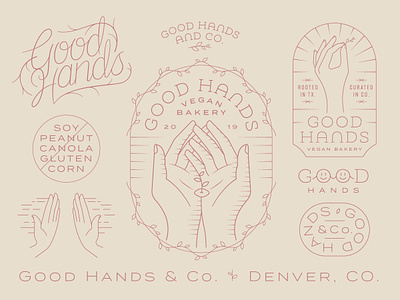 Good Hands badge bakery colorado dainty delicate denver earthy floral good hand hands identity light line work logo monday monoline vegan vines