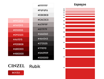 Paletas de cores - vermelho e cinza/ espaçamentos/tipografia color graphic design typography ui