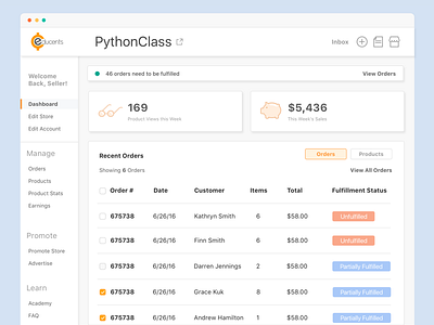 Educents Seller Dashboard Redesign dashboard data visualization ecommerce edtech marketplace navigation