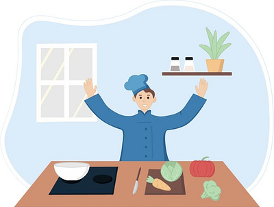 Chief in kitchen blue cabbage carrot chief design flat graphic design illustration illustrator kitchen pepper pumpkin salt vector vegetable