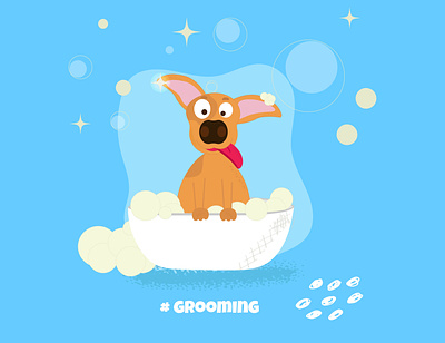 Funny dog in a grooming salon bath cute design dog flat funny graphic design grooming illustration illustrator logo pet vector washing