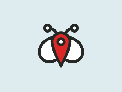 Bugfinda blue bug found logo map red white wings