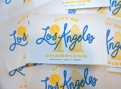 City of Champions Posters dodgers hand type lakers lettering los angeles los angeles lakers poster poster design risograph script lettering