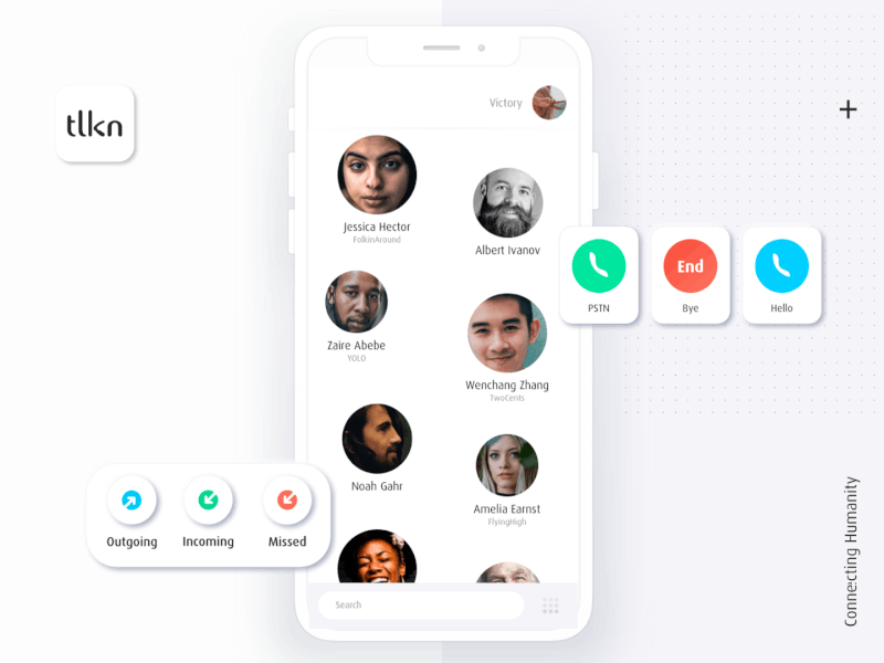 tlkn - calling app animation contacts dailyui interface list minimal neumorph neumorphic neumorphism phone app phonebook popular principle sketch social social app transition trends ui ux