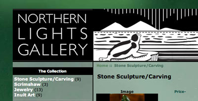 Northern Lights Art Gallery online store ecommerce green website design