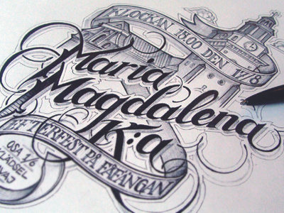 Maria ballpoint church design hand drawn invitation pen schmetzer sketch typography wedding