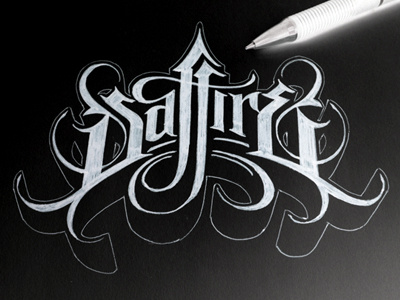Saffire ballpoint band drawn hand hard logotype music paper pen process rock schmetzer sketch typography