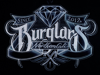 Burglars ballpoint burglars crowbar diamond drawn hand logotype paper pen schmetzer sketch softball team typography