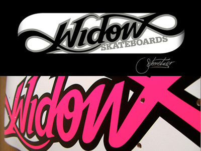Widow custom deck drawn hand letters logo logotype schmetzer skateboard typography widow