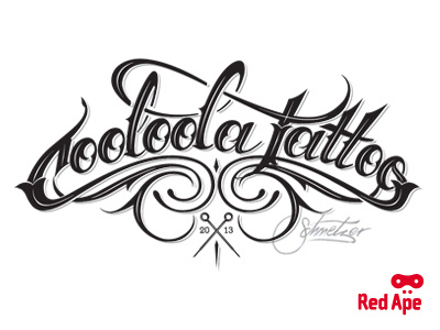 Cooloola Tattoo ape cooloola logotype red schmetzer script studio tattoo